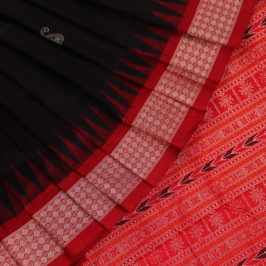 Handloom Black Bomkai Silk Saree with Red border