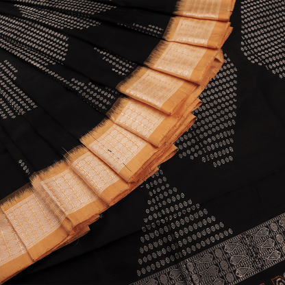 Handloom Black Bomkai Silk Saree with Black ikkat border