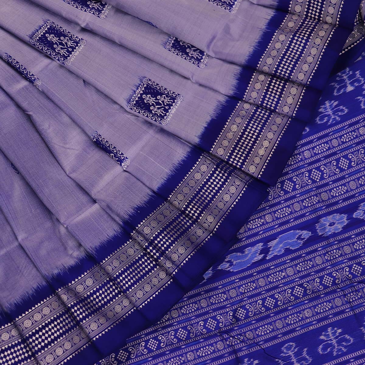 Blue Magenta Tribal Trees Bomkai Silk Saree- Odisha Handloom  Sarees,Sambalpuri Silk saree