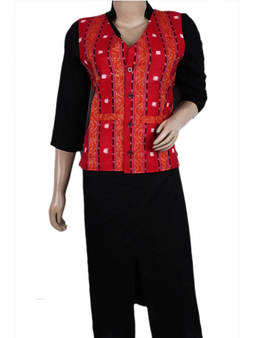 Red Sambalpuri Cotton Jacket K01-03-XS