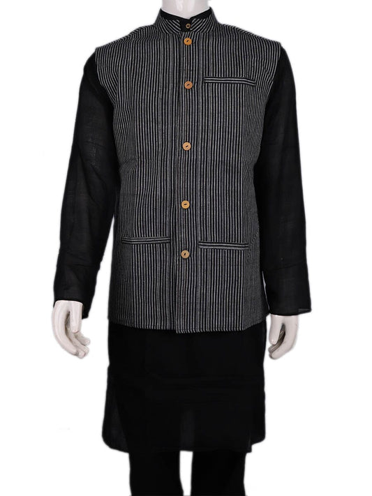 Handwoven Cotton Nehru Jacket Handloom Nehru Jacket_Cotton Priyadarshini Handloom 