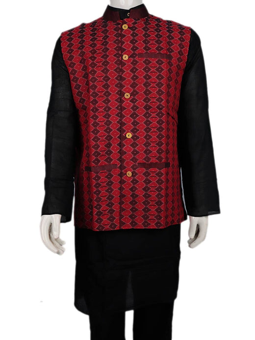 Red Sambalpuri Cotton Jacket J01-24-XS