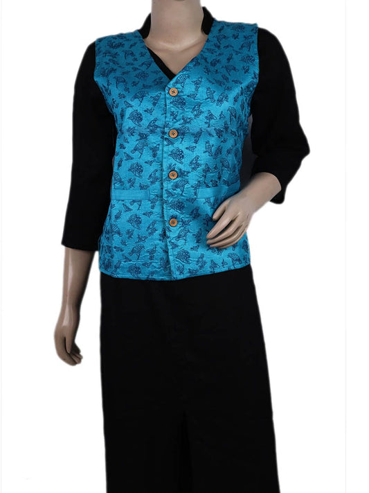 Handloom Blue Sambalpuri Tussar Silk Jacket with Blue border