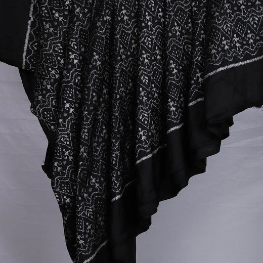 Black Sambalpuri Silk Unstitched Fabric T02-24-0173